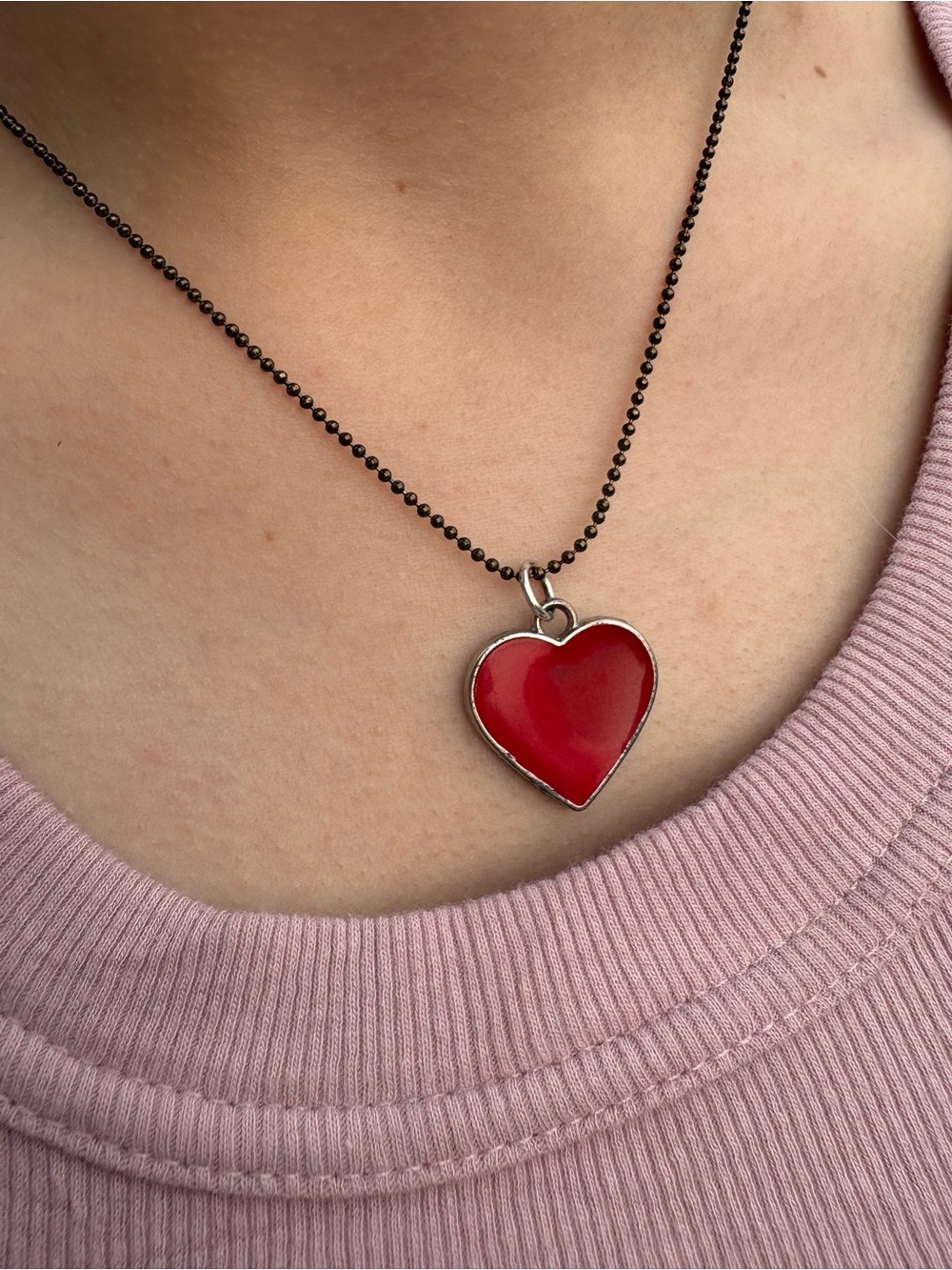 Red silver Heart Necklace